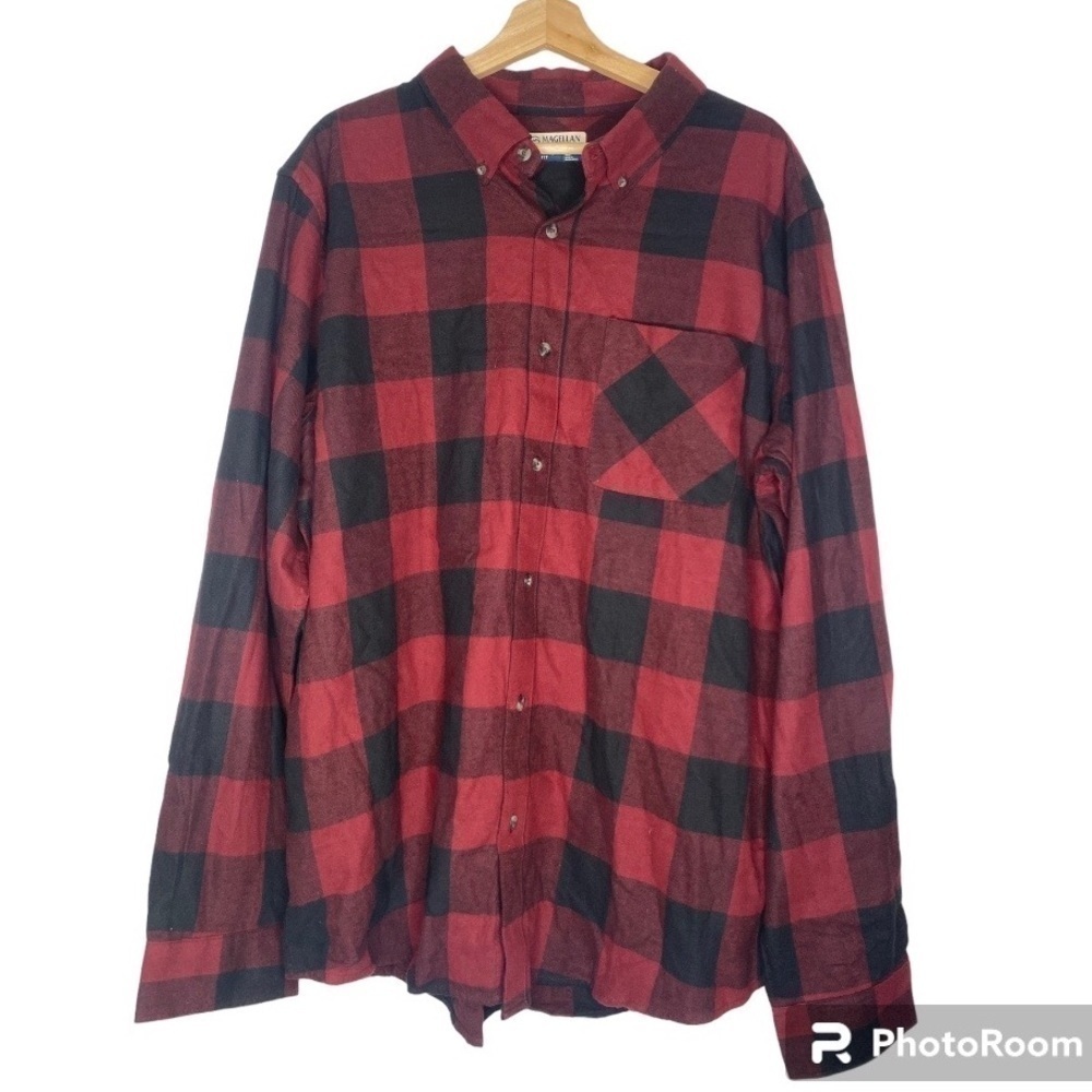 MAGELLAN RED/BLACK PLAID FLANNEL MENS LONG SLEEVE SIZE XL